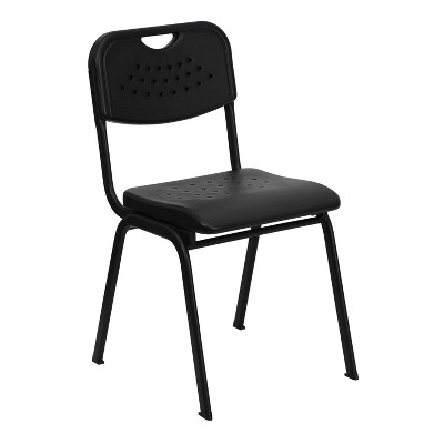 Flash Furniture HERCULES Series 880 lb. Capacity Black Plastic Stack Chair with Open Back and Black Frame
