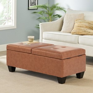 PAGED 50 Inch Storage Ottoman Bench Modern Leather Bench with Button Tufted Cushion for Living Room, Bedroom, Entryway - 1 of 4