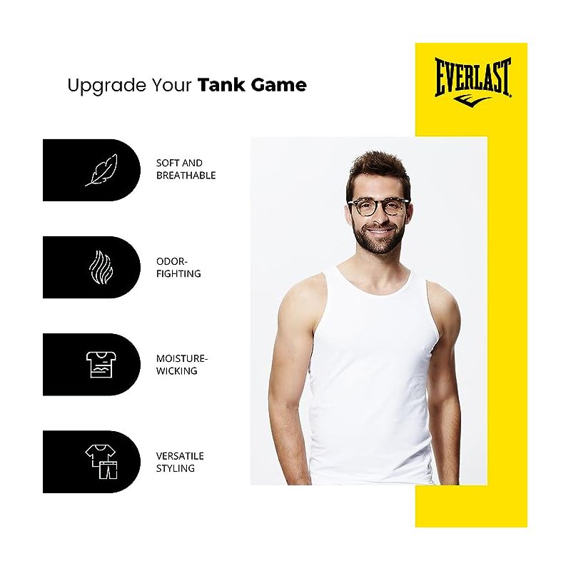 Everlast Men's 3 Pack Tank Top Essentials Undershirts Tagless Breathable T-Shirt For Men, 3 of 7