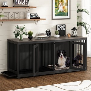 FUFU&GAGA 70" Large Dog Crate Furniture Dog Crate Kennel with Trays and Divider - 1 of 4