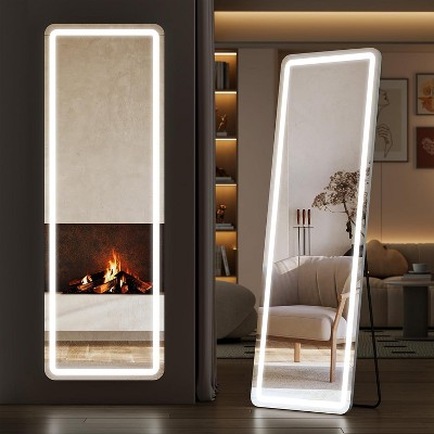 Full Length Mirror with LED Lights, 65"x21" Lighted Floor Mirror with Dimming & 3 Color Lighting