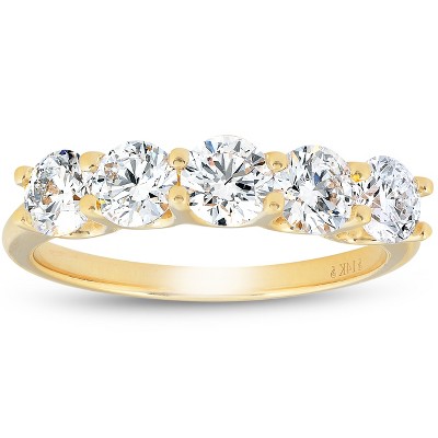 Pompeii3 1 1/4 Ct Lab Created Diamond Five Stone Wedding Ring 14k Yellow Gold U Prong