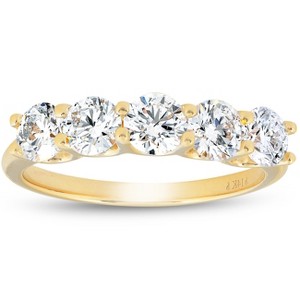Pompeii3 1 1/4 Ct Lab Created Diamond Five Stone Wedding Ring 14k Yellow Gold U Prong - 1 of 4