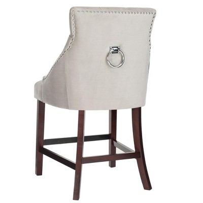 Gray Velvet Tufted Wing Back Counter Stools with Wood Frame, Set of 2