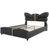 CAVINAS Modern Butterfly-Shaped Platform Bed Frame with Upholstered Headboard, PU Leather & Solid Wood Queen Bed Frame with Gold Metal Decor - 4 of 4