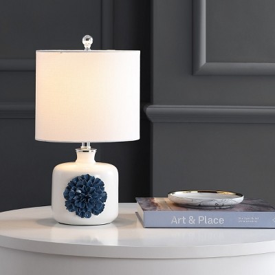 Olinda White and Blue Ceramic Table Lamp with Floral Design