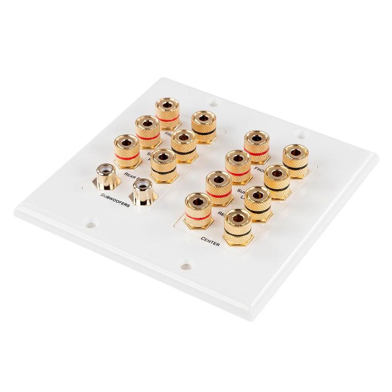 Monoprice 2-Gang 7.2 Surround Sound Distribution Wall Plate | Gold Plated, No Wire Pull-Outs, 1 of 7