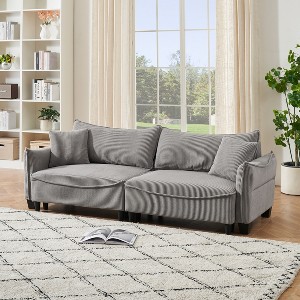 JOYRACER Convertible Sleeper Sofa in Corduroy with Hidden Storage, Sofa Bed with 2 Throw Pillows, Couch for Living Rooms & Diverse Scenes - 1 of 4