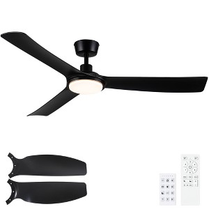 YUHAO 56 in. Matte Black Drownrod Standard Outdoor Ceiling Fan with Light,Remote Control included - 1 of 4