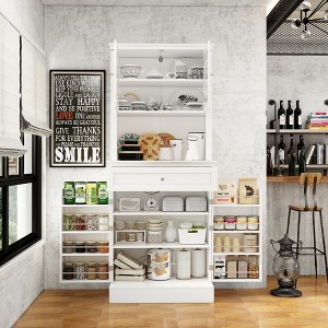 Hitow Freestanding Kitchen Cabinet Glass Door Kitchen Pantry Cabinet with Worktop - 1 of 4