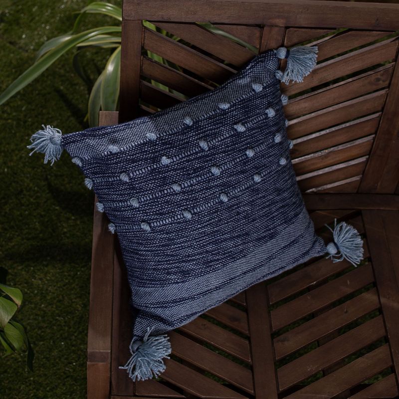 Blue with Corner Tassels 18X18 Hand Woven Filled Outdoor Pillow - Foreside Home & Garden, 3 of 7