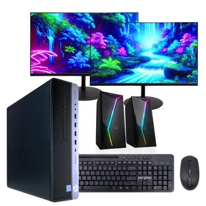Refurbished HP EliteDesk 800G4 Desktop Computer-Intel i5-16GB RAM-1TB SSD-Two 24" LCD-Keyboard & Mouse-RGB Speaker-Win 11 Pro-Manufacturer Refurbished - 1 of 4