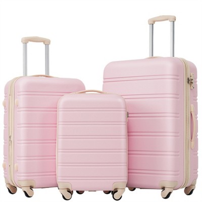 BEAFUP Set of 3 Luggage Hardside Spinner Suitcase with TSA Lock 20" 24" 28" Available for Gender, Light Pink