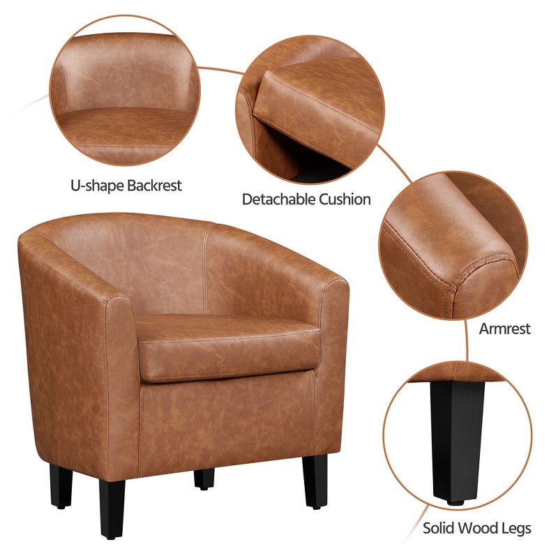 Yaheetech Faux Leather Accent Arm Chair Barrel Chair with Ottoman for Living Room, 4 of 10