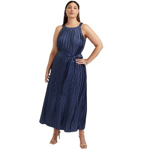 June + Vie by Roaman's Women's Plus Size Pleated Halter Maxi Dress - 1 of 4