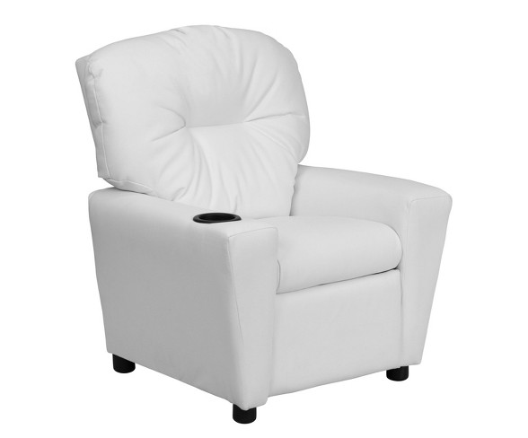 Contemporary Kids Recliner with Cup Holder Vinyl White - Riverstone Furniture