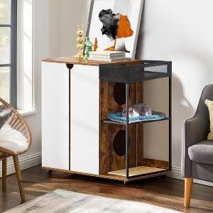 Litter Box Enclosure, Wooden Cat Litter Box Furniture with Litter Splash Pads Side Table with Storage Shelves brown - 1 of 4