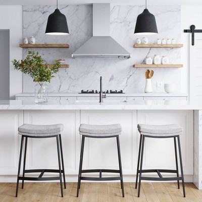 Feather Grey Upholstered Saddle Seat Backless Bar Stool