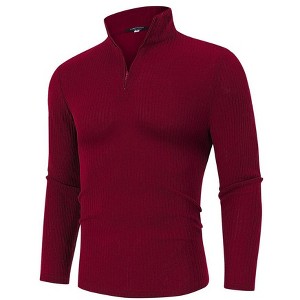 Men's Quarter Zip Up Pullover Casual Stretch Lightweight Mock Neck Polo Sweaters Knitwear - 1 of 4