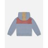 Deux par Deux Boy French Terry Full Zip Hoodie Sweatshirt Pale Blue and Dark Old Rose - 3 of 4