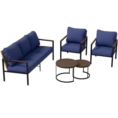 EAGLE PEAK Sunset Dune 5 Piece Collection Modern Outdoor Furniture Set, Patio Wicker Wood Grain Lounge Set
