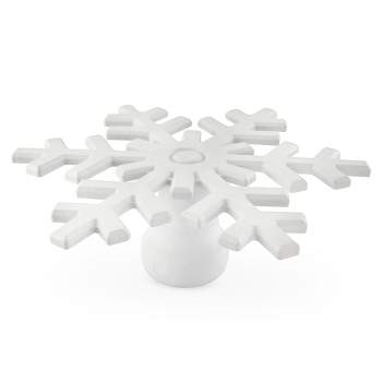 AuldHome Design Snowflake Cake Stand; White Wooden Rustic Pedestal Cake Serving Plate