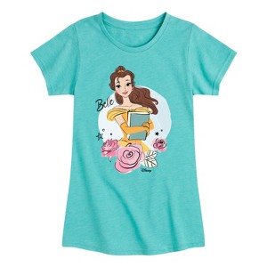 Girls' - Disney Princess - Belle Holding Book with Roses Fitted Short Sleeve Graphic T-Shirt - 1 of 4