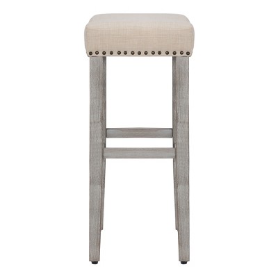 Beige Upholstered Saddle Seat Bar Stools, Set of 2