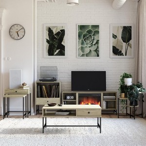 CAVINAS Rectangle Coffee Table,Natural Wood Table with Pass-Through Shelf,Drawer,Black Metal Frame,Two-Toned Storage Table for Small Space Living Room - 1 of 4