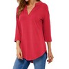 Nlife Women V Neck Solid Color Blouses Relaxed Fit 3/4 Sleeve Curved Hem Tunics Tops - 4 of 4