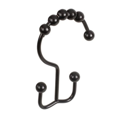 Matte Black Double Shower Curtain Hooks with Roller Balls, Set of 12