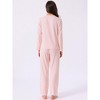 INSPIRE CHIC Women's Pajama Sets Lace Trim Long Sleeve Button Down Sleepwear Elastic Waist Lounge Pant Set with Pockets - 4 of 4