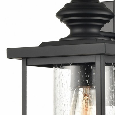 Rectangular Matte Black Outdoor Wall Sconce with Antique Speckled Glass
