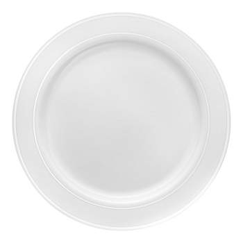 Smarty Had A Party White with Silver Edge Rim Plastic Buffet Plates (9") (120 Plates)