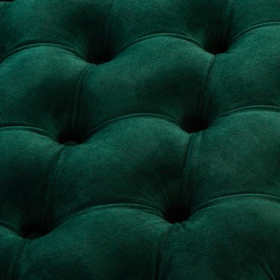 Emerald Green Tufted Velvet Round Cocktail Ottoman with Gold Metal Legs