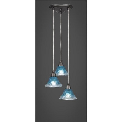 Toltec Lighting Europa 3 - Light Pendant in  Brushed Nickel with 7" Teal Crystal Shade