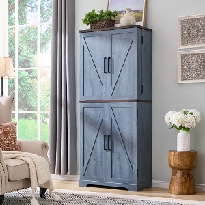 SinCiDo Farmhouse Kitchen Pantry with Barn Doors and Adjustable Shelves, Storage Cabinet, Rustic Wood Cupboard for Kitchen - 1 of 4