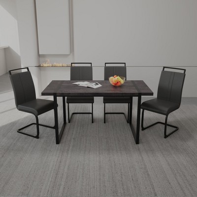 NicBex Dining Table Set for 4 Rustic Counter Height Table with Oak MDF Tabletop, Metal Legs and 4 PU Chairs for Dining Room