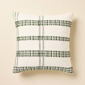 18"x18" Open Texture Plaid Square Christmas Throw Pillow Dark Green - Hearth & Hand™ with Magnolia - 1 of 4