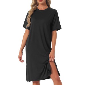 INSPIRE CHIC Women's Casual Summer Pajama Dress Loose Fit Nightshirts Short  Sleeve Sleepwear Split Midi Nightgowns 3X-Large Black : Target