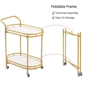 Rosary Blenn Modern Gold Bar Cart with Wheels – 2-Tier Rolling Serving Trolley - 1 of 4