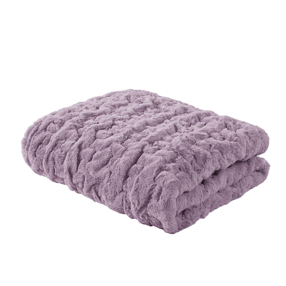 Photos - Duvet 50"x60" Ruched Faux Fur Throw Blanket Lavender - Madison Park