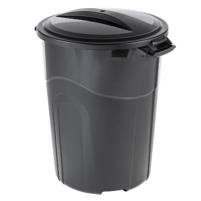 Paaaawaters 32 Gallon Heavy Duty Plastic Garbage Can, Included Lid, Indoor/Outdoor, Black