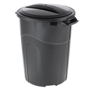 Paaaawaters 32 Gallon Heavy Duty Plastic Garbage Can, Included Lid, Indoor/Outdoor, Black - 1 of 4