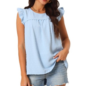 Seta T Women's Swiss Dots Casual Summer Crewneck Ruffle Sleeveless Shirt - 1 of 4