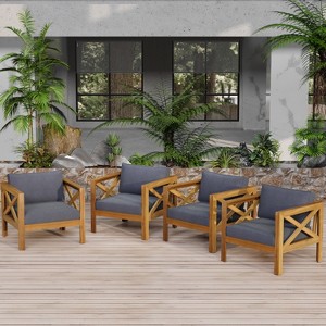 Christopher Knight Home Caribbel Transitional Outdoor Acacia Wood Club Chair with Cushions (Set of 4) - 1 of 4