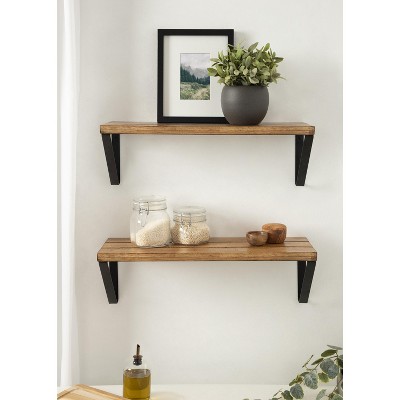 Rustic Brown and Black Wood Floating Wall Shelf