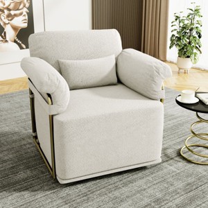 360° Swivel Accent Chair with Gold Metal Frame, Fluffy Upholstered Armchair for Living Room or Bedroom, Modern Square Lounge Chair-Maison Boucle - 1 of 4