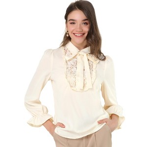 INSPIRE CHIC Women's Long Sleeve Tie Neck Ruffle Blouses - 1 of 4