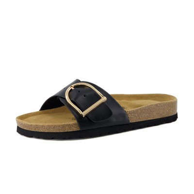 CUSHIONAIRE Leeds Sandals for Women, Slip On Big Buckle Slide Womens Sandals with Memory Foam Footbed, Comfortable Summer Footwear